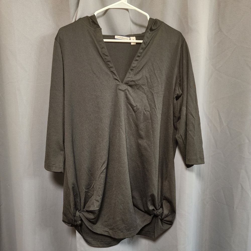 Croft & Barrow Black Women's Hooded Shirt Long Sleeve V Neck Medium